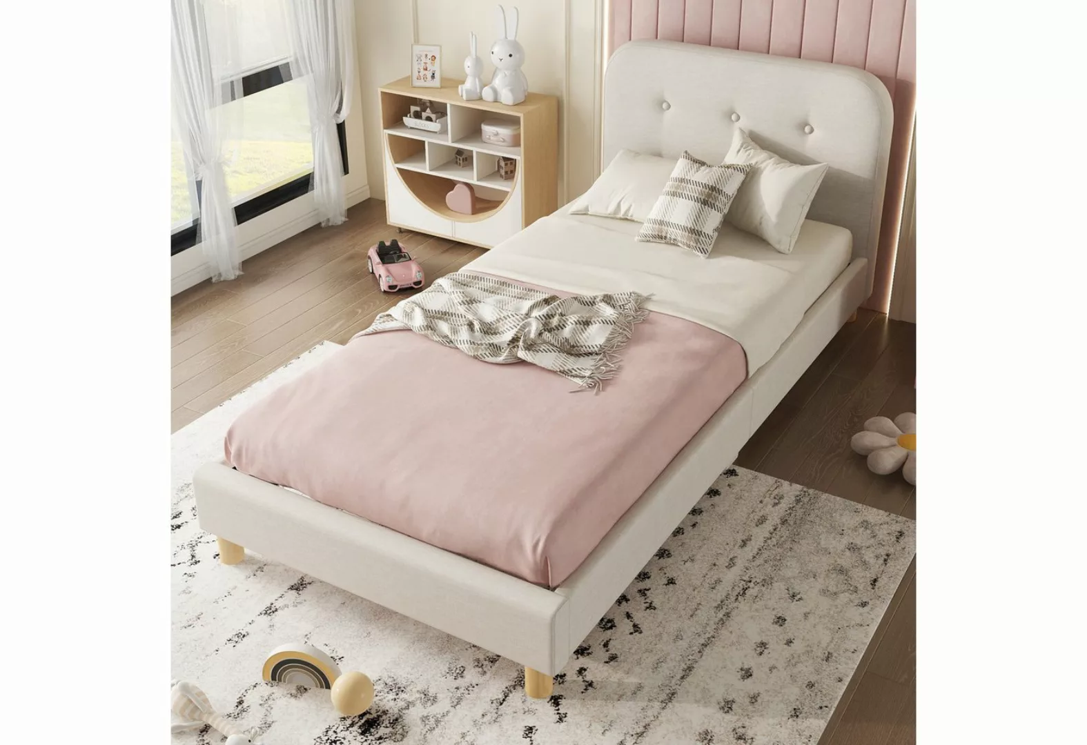 OKWISH Polsterbett Kinderbett Gästebett, minimalistisches Styling, Leinen ( günstig online kaufen