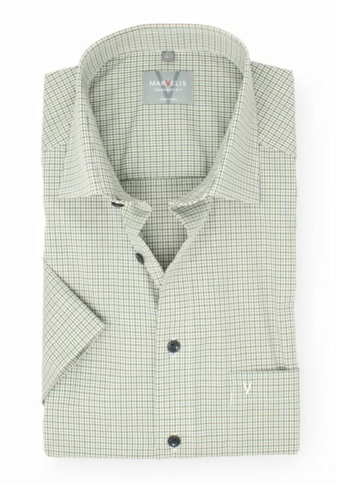 MARVELIS Kurzarmhemd Kurzarmhemd - Comfort Fit - Kariert - Olive Kontrastkn günstig online kaufen