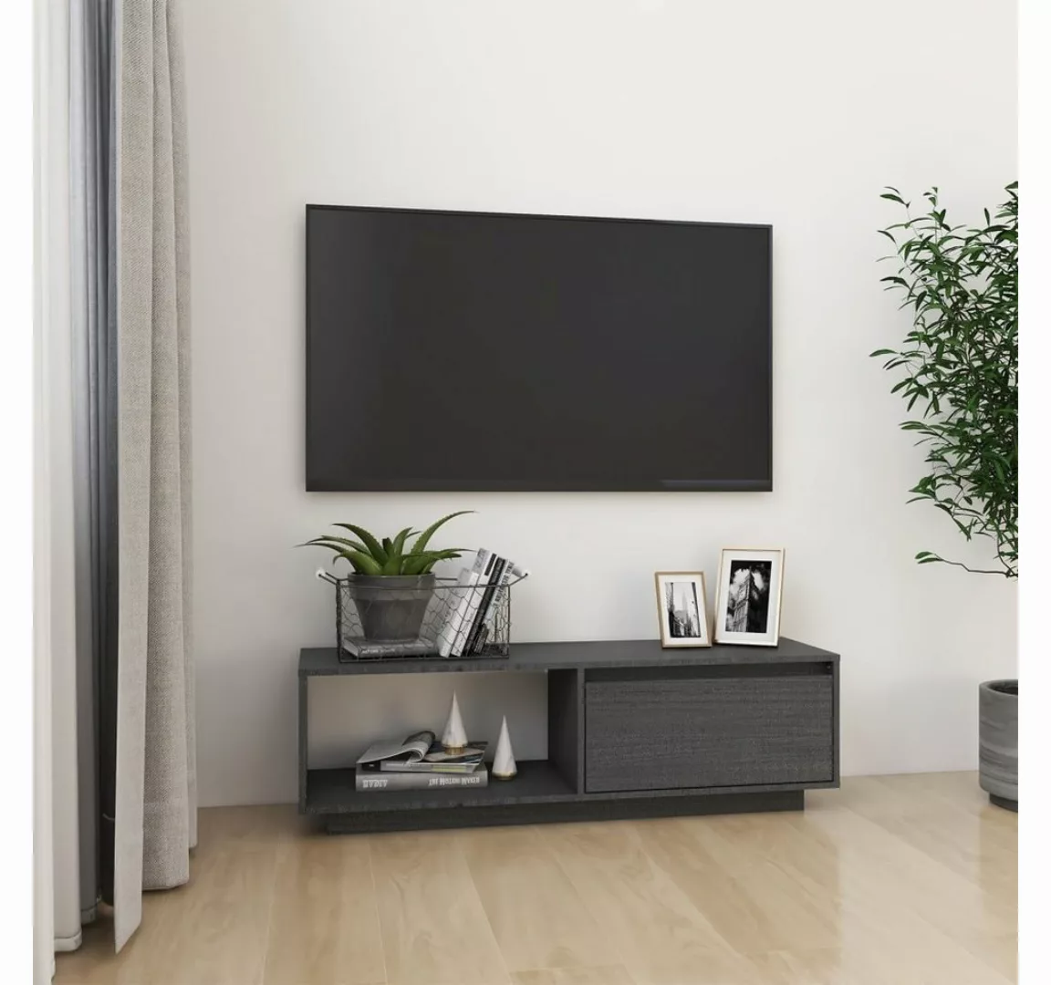 furnicato TV-Schrank Grau 110x30x33,5 cm Massivholz Kiefer günstig online kaufen