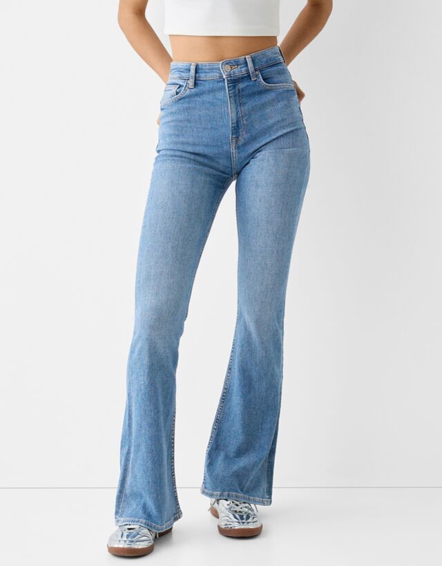 Bershka Jeans-Schlaghose Damen 38 Ausgewaschenes Blau günstig online kaufen