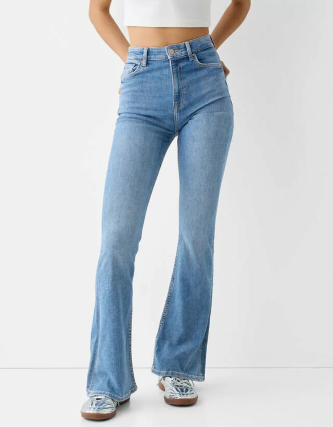 Bershka Jeans-Schlaghose Damen 38 Ausgewaschenes Blau günstig online kaufen