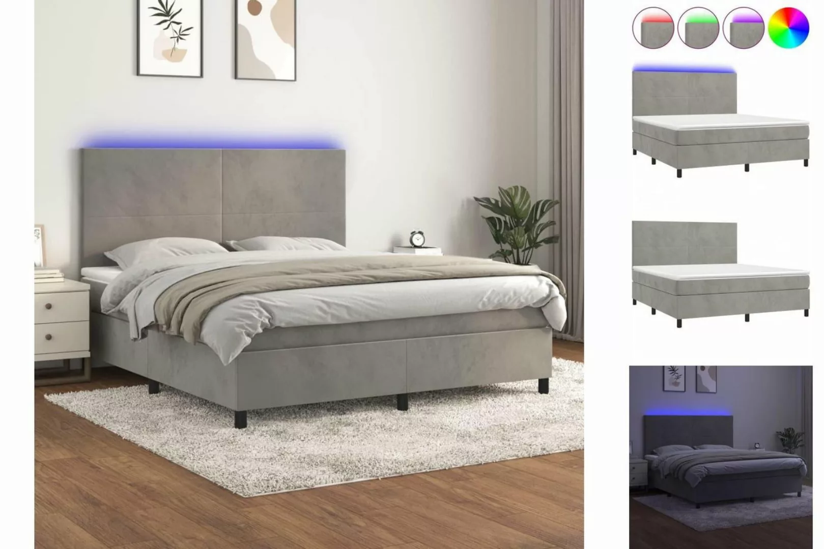 vidaXL Boxspringbett Boxspringbett mit Matratze LED Hellgrau 180x200 cm Sam günstig online kaufen