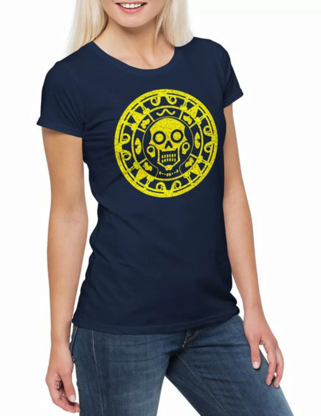 Urban Backwoods Print-Shirt Aztec Skull Symbol Damen T-Shirt Art American I günstig online kaufen