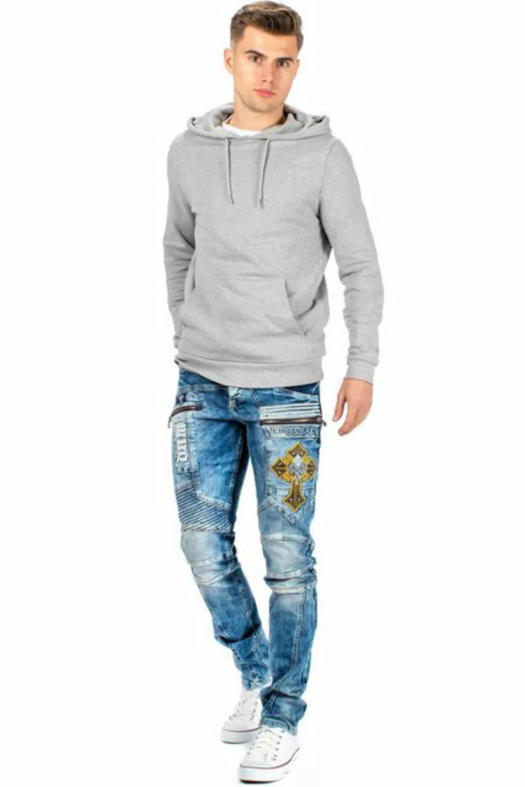 Cipo & Baxx Bikerjeans Herren Hose BA-CD293 W34/L32 (1-tlg) mit Kreuz Aufnä günstig online kaufen