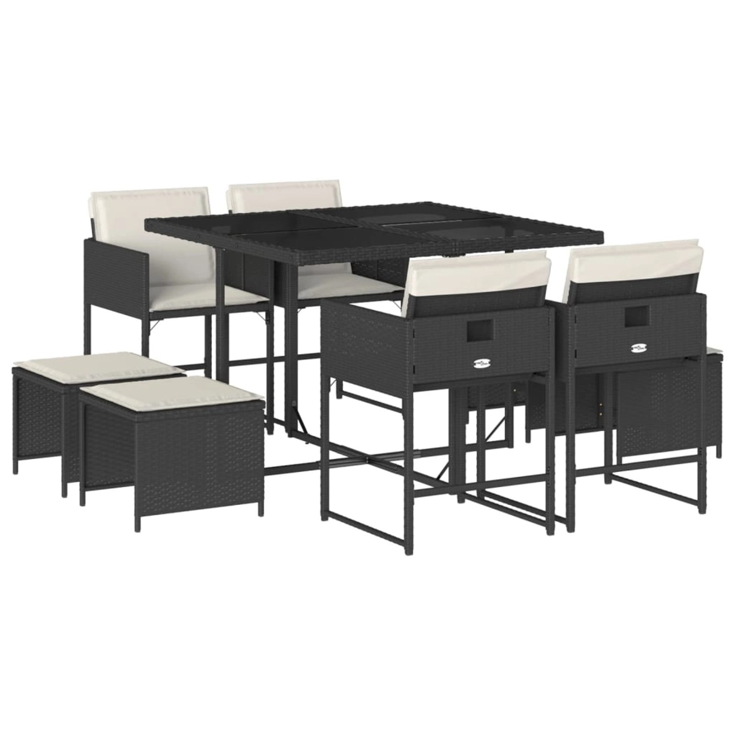 vidaXL 9-Tlg Garten-Essgruppe mit Kissen Schwarz Poly Rattan 3211314 günstig online kaufen