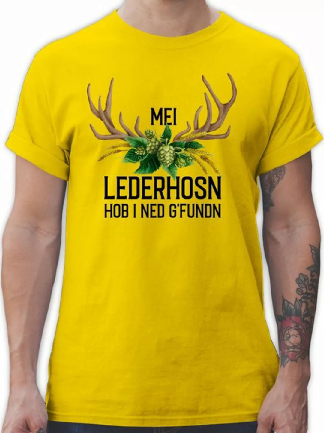 Shirtracer T-Shirt Mei Lederhosn hob i ned g'fundn - Hirschgeweih Weizen un günstig online kaufen