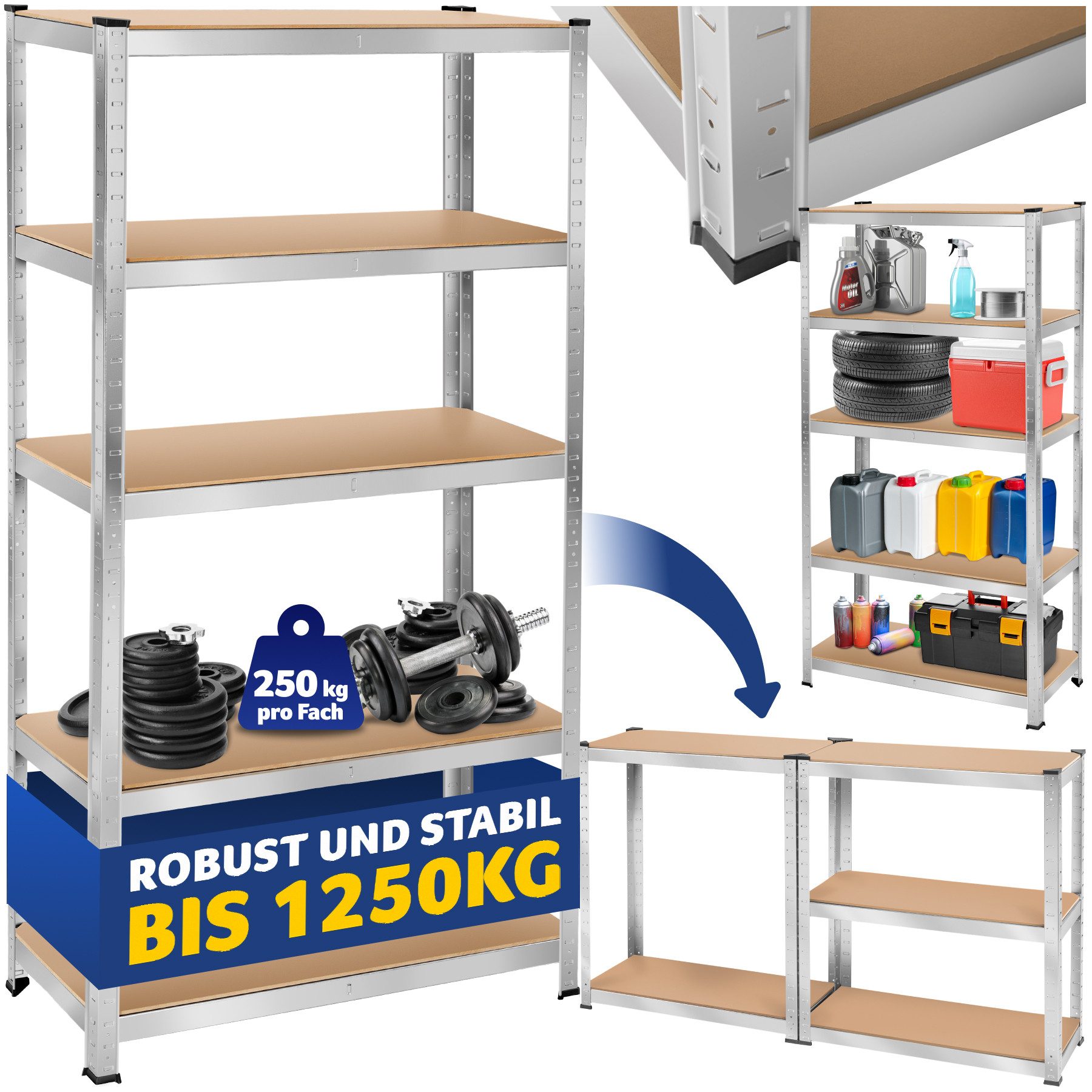 tectake Schwerlastregal, Komplett-Set., höhenverstellbare Einlegeböden günstig online kaufen