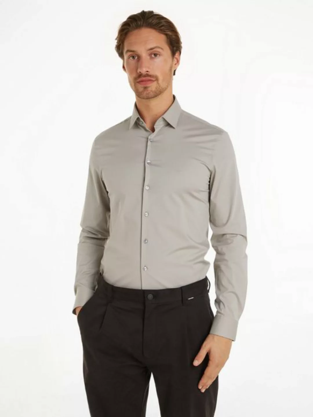 Calvin Klein Businesshemd "POPLIN STRETCH SLIM SHIRT", mit Kentkragen, Logo günstig online kaufen