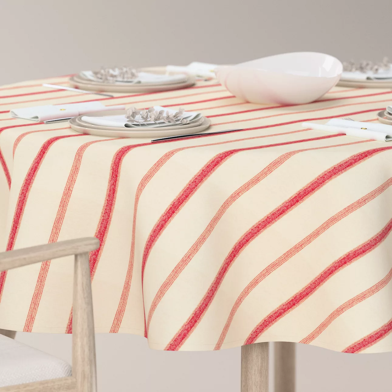 Runde Tischdecke, creme- rot gestreift, Avinon (129-15) günstig online kaufen