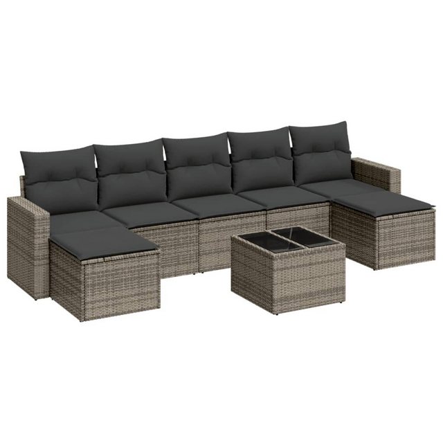 vidaXL Sofaelement 8-tlg. Garten-Sofagarnitur mit Kissen Grau Poly Rattan ( günstig online kaufen