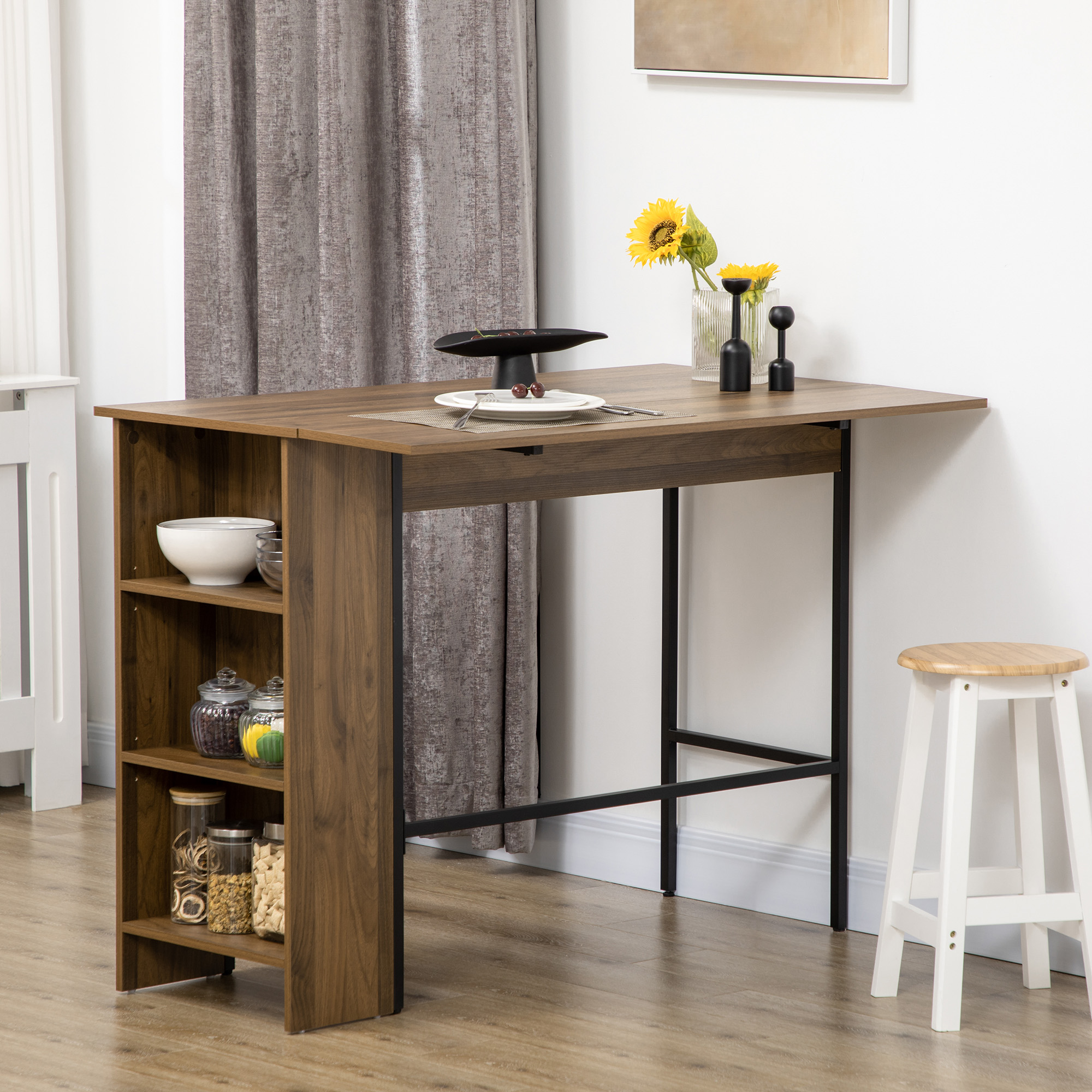 HOMCOM Bartisch mit Stauraum Bistrot Insel mit klappbarer Seitenplatte und günstig online kaufen