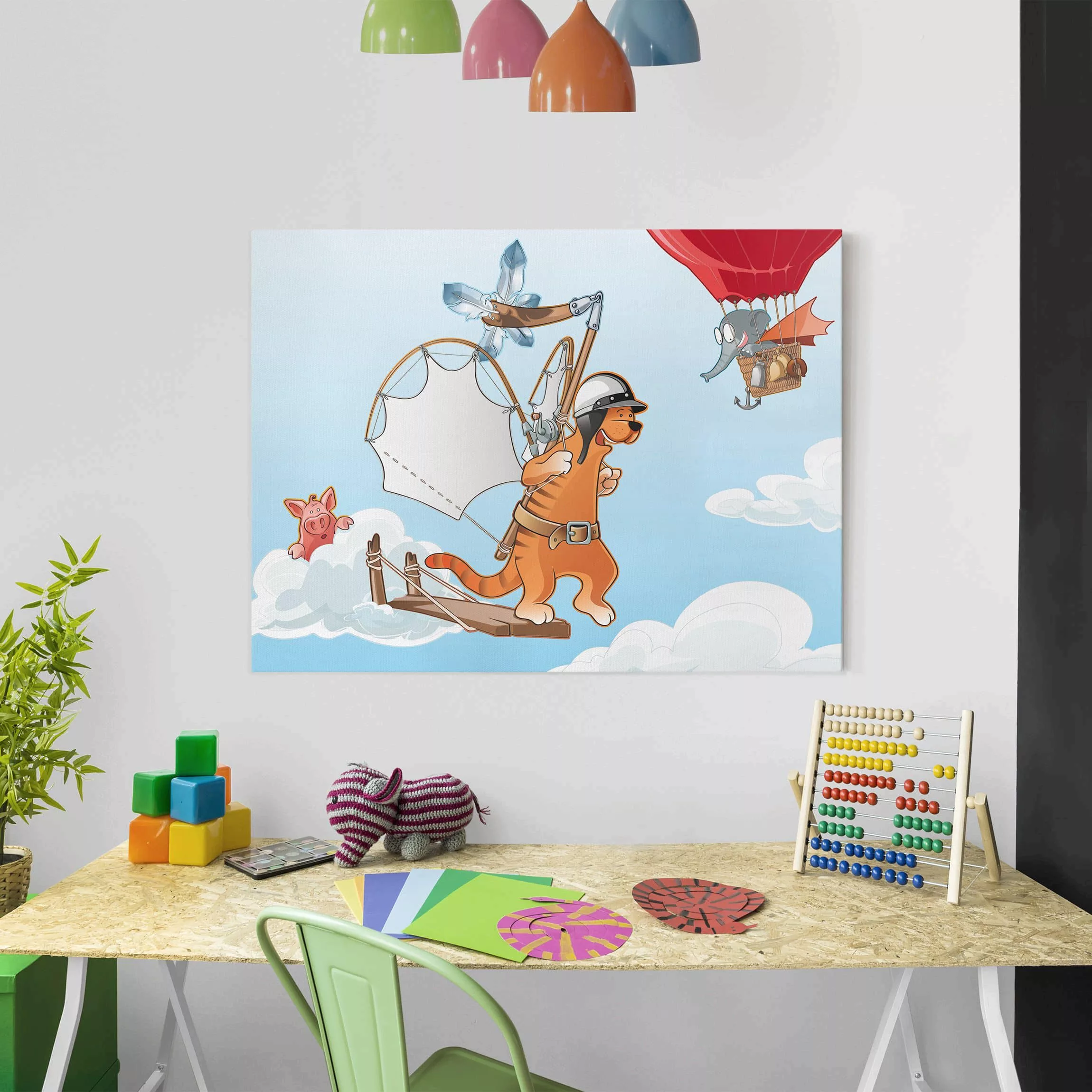 Leinwandbild Kinderzimmer - Quadrat Fliegender Bauernhof Katze unterwegs günstig online kaufen