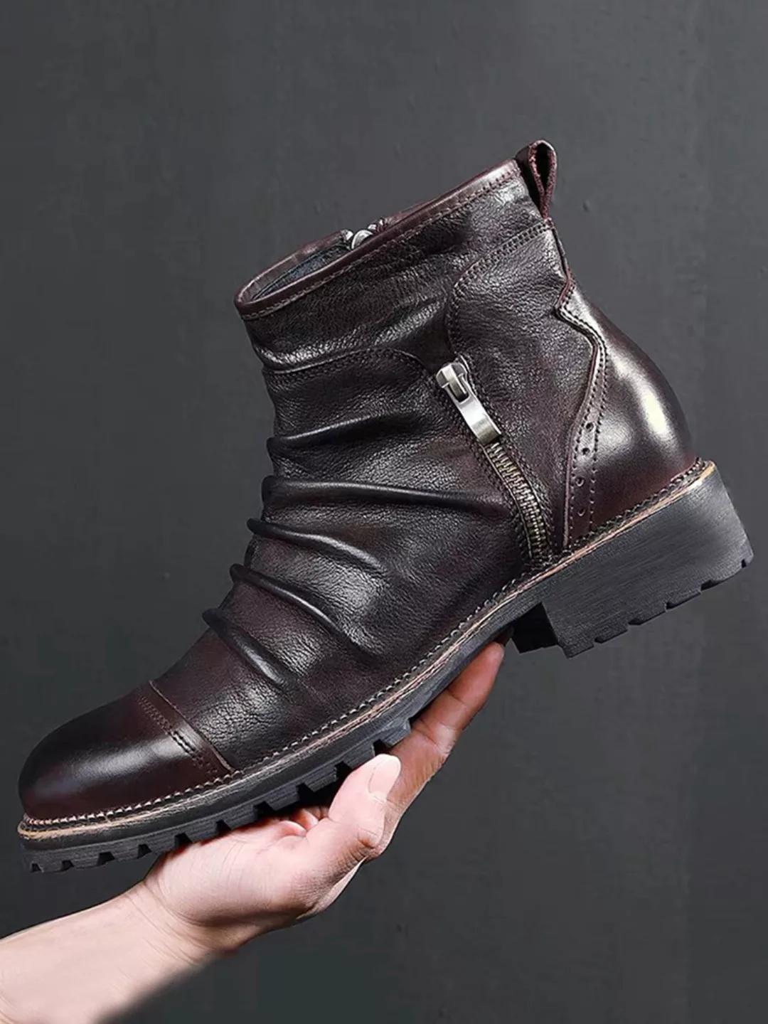 Herren Retro Farbe Leder Rutschfeste Seitenreißverschluss Lässig Stiefel günstig online kaufen