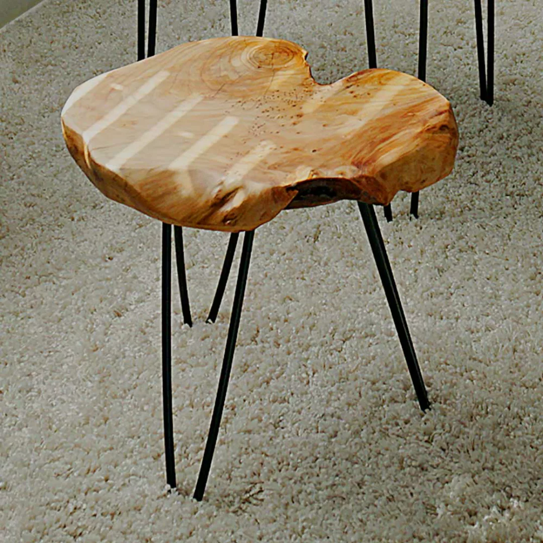 Design Beistelltisch aus Zeder Massivholz und Metall Baumscheiben Tischplat günstig online kaufen