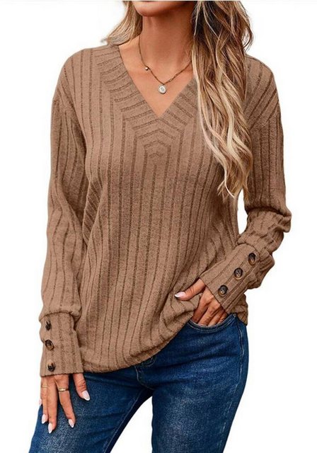 Nebelmeer Strickpullover Frauenbekleidung Herbst-Winter Damen Langarm V-Aus günstig online kaufen