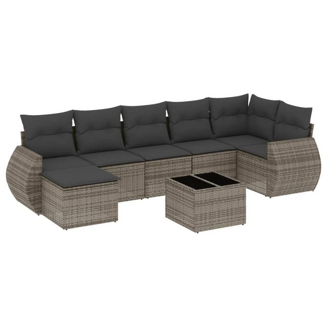 vidaXL Sofaelement 8-tlg. Garten-Sofagarnitur mit Kissen Grau Poly Rattan ( günstig online kaufen