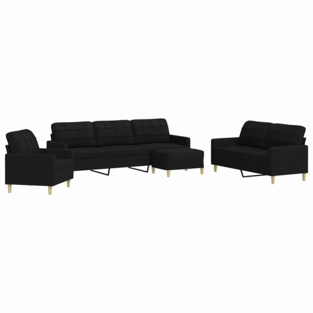 vidaXL Sofa 4-tlg. Sofagarnitur mit Fußhocker Schwarz Stoff günstig online kaufen