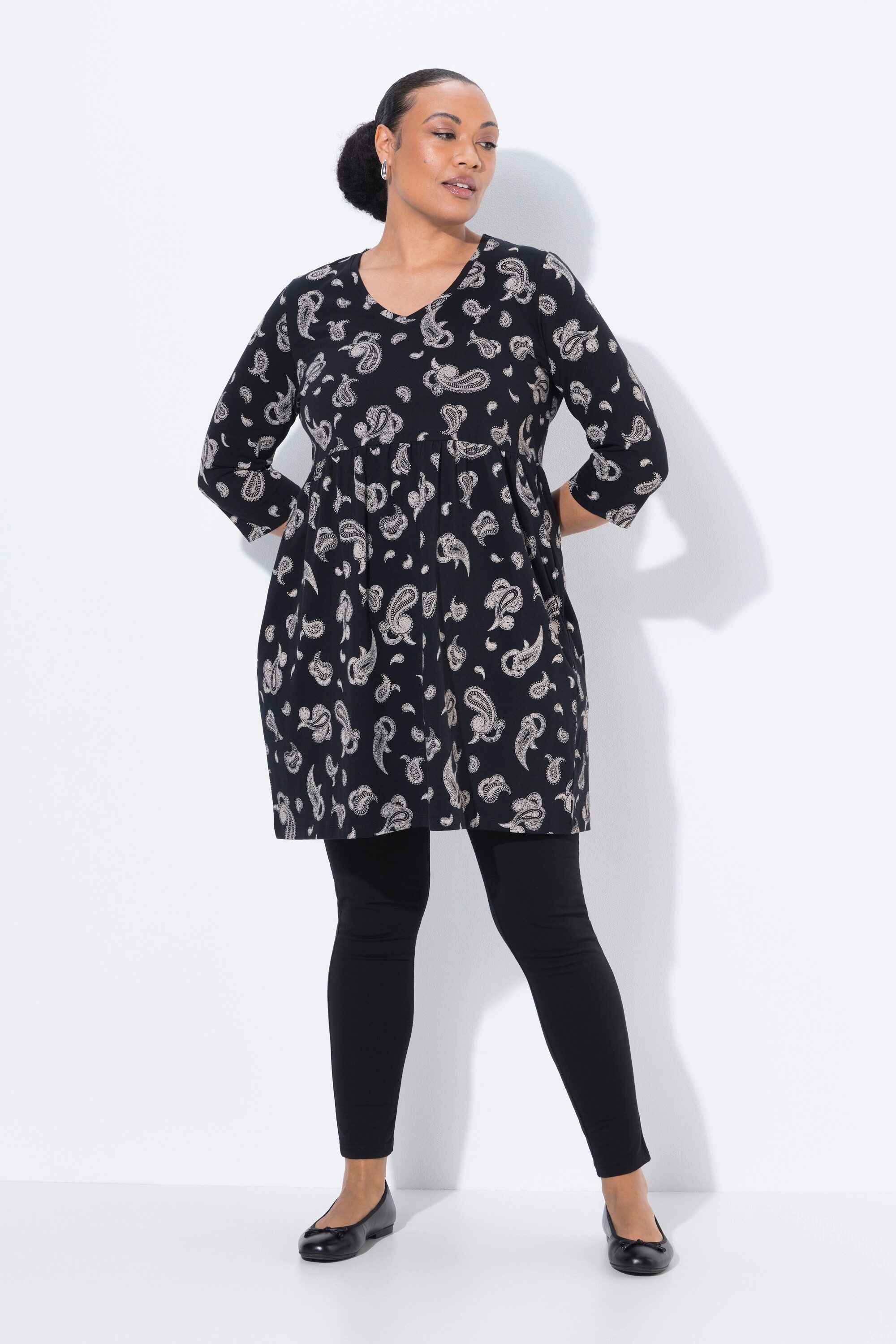 Ulla Popken Jerseykleid Longshirt A-Linie V-Ausschnitt günstig online kaufen