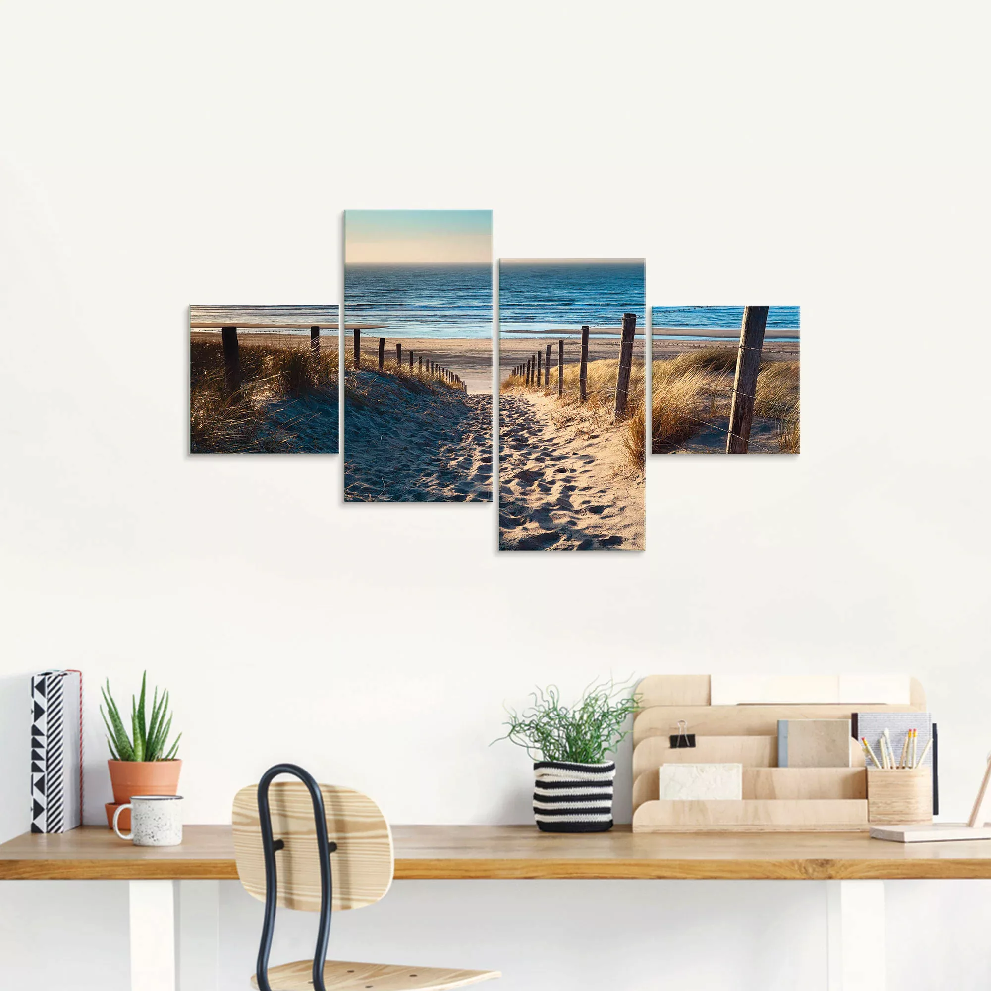 Artland Glasbild "Weg zum Nordseestrand Sonnenuntergang", Strand, (4 St.), günstig online kaufen