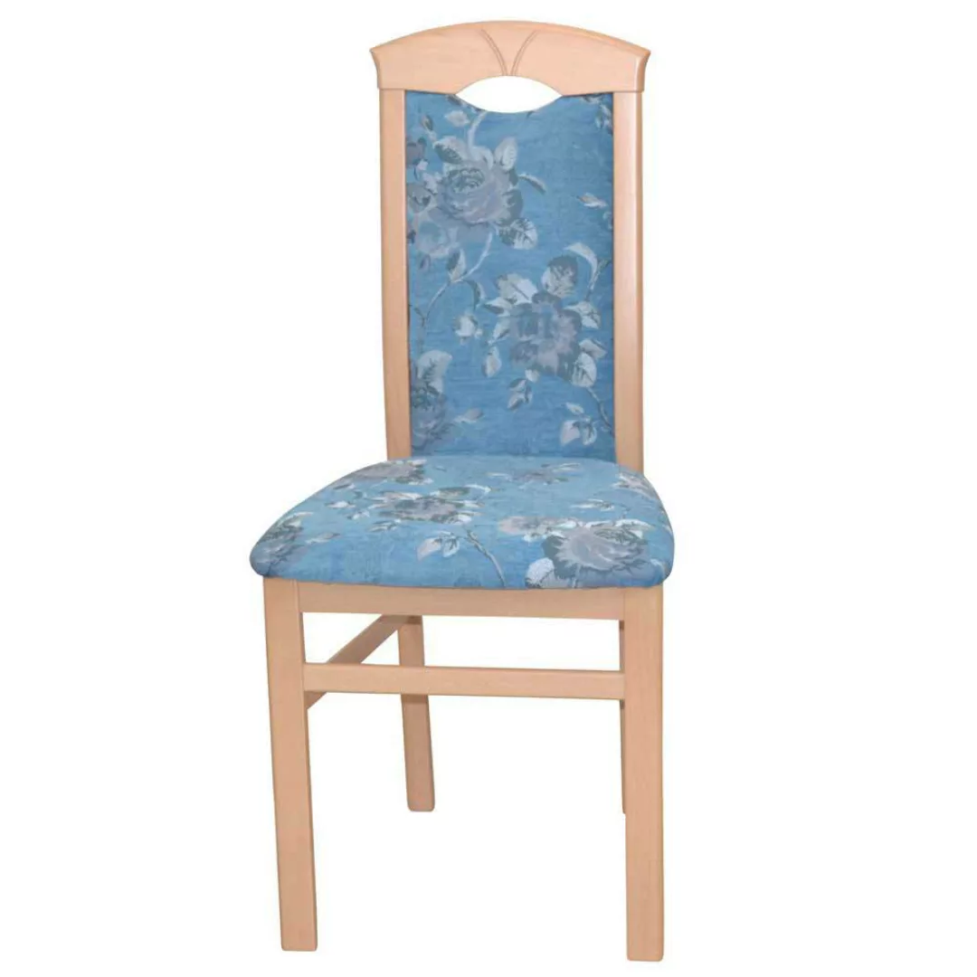 Polsterstuhl Esszimmer modern mit Blumen Motiv Blau (2er Set) günstig online kaufen