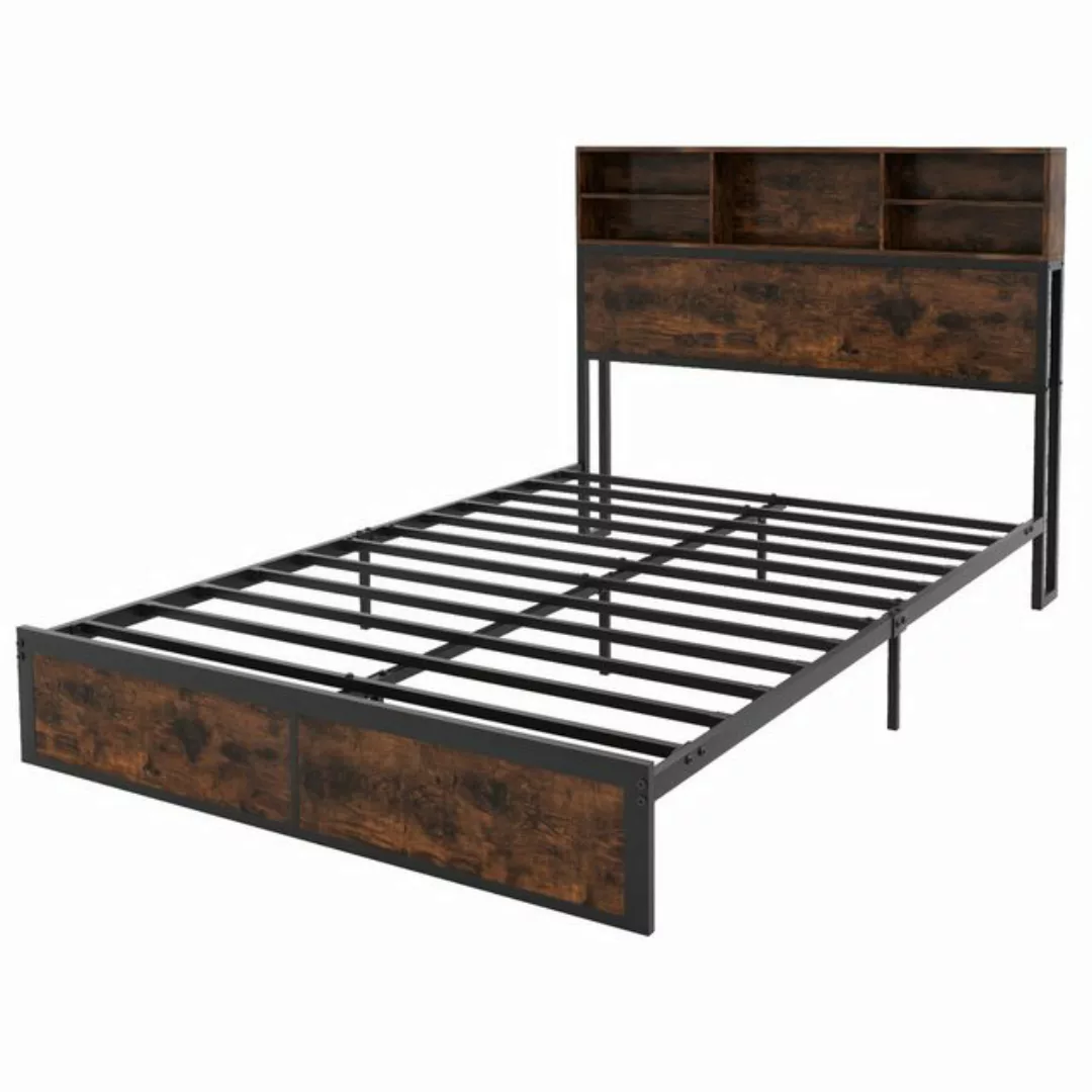 KOMFOTTEU Metallbett, Doppelbett mit Ladefunktion, Kopfteil & Unterbett-Sta günstig online kaufen