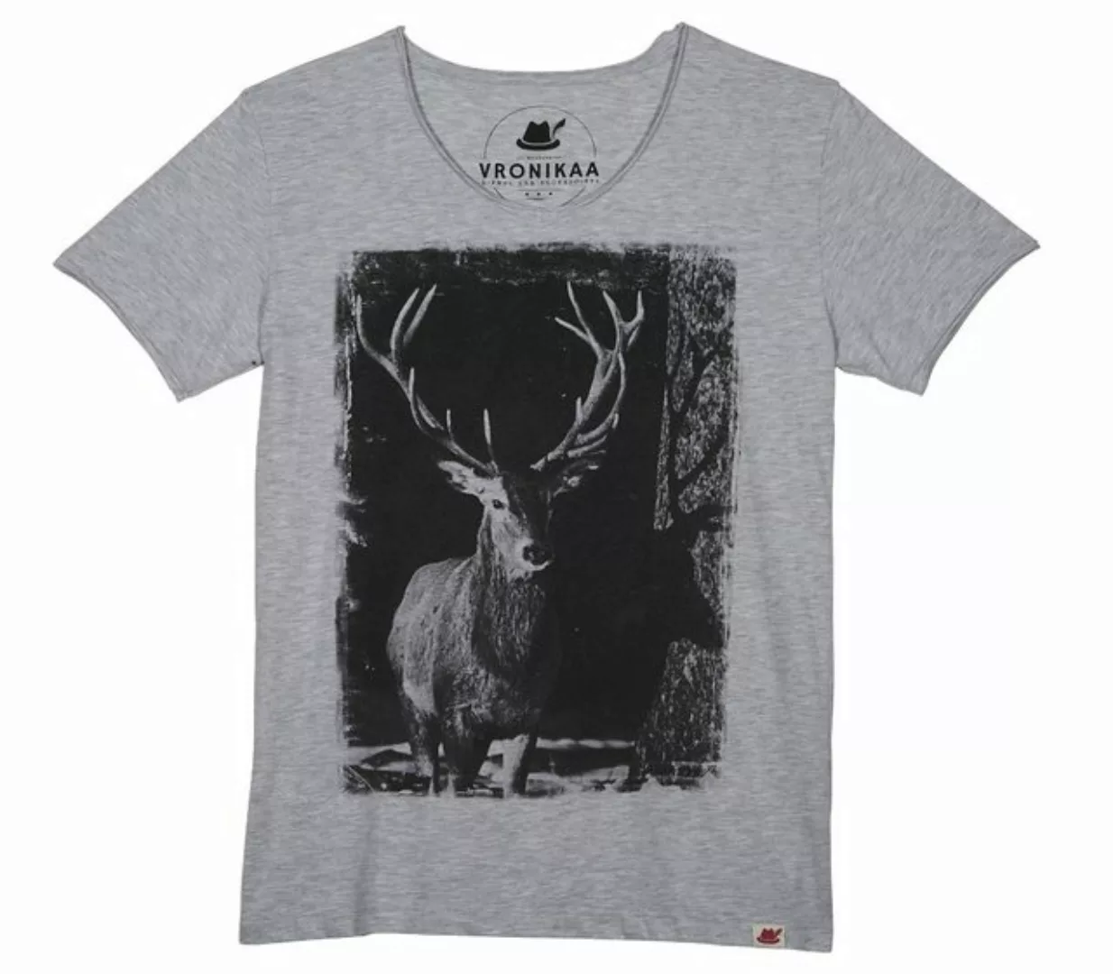 vronikaa Trachtenshirt Shirt Hirsch Herren grau-melange Hirsch günstig online kaufen