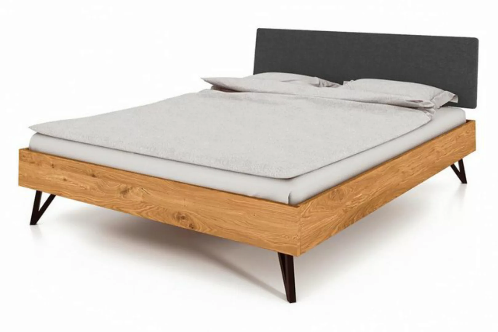 Natur24 Einzelbett Bett Rolo 1 Sonderlänge 160x190 Wildeiche mit Polsterkop günstig online kaufen