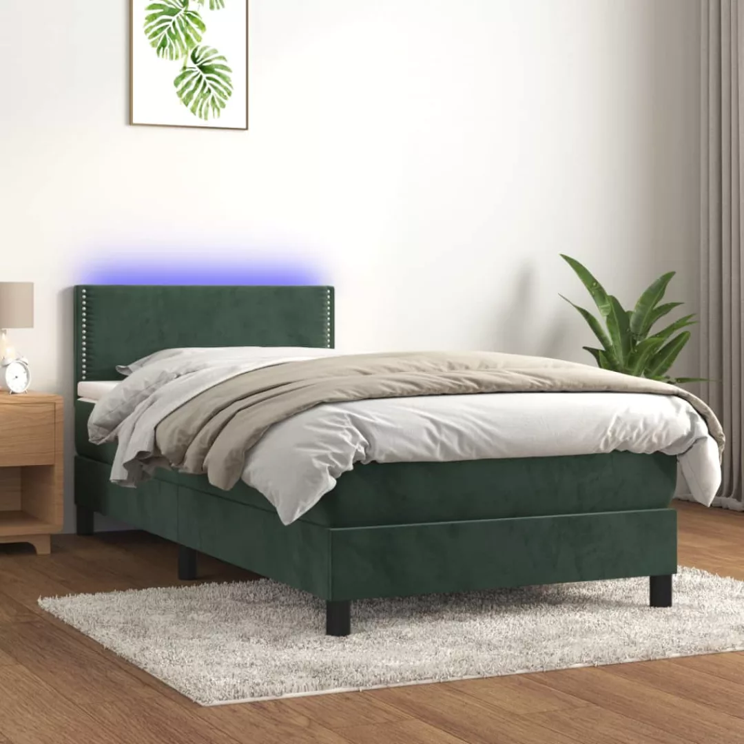 Vidaxl Boxspringbett Mit Matratze & Led Dunkelgrün 90x200 Cm Samt günstig online kaufen