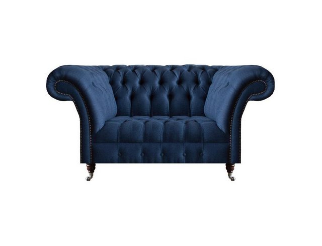 JVmoebel 2-Sitzer Eleganter Chesterfield Zweisitzer Blaues Textilsofa Wohnz günstig online kaufen