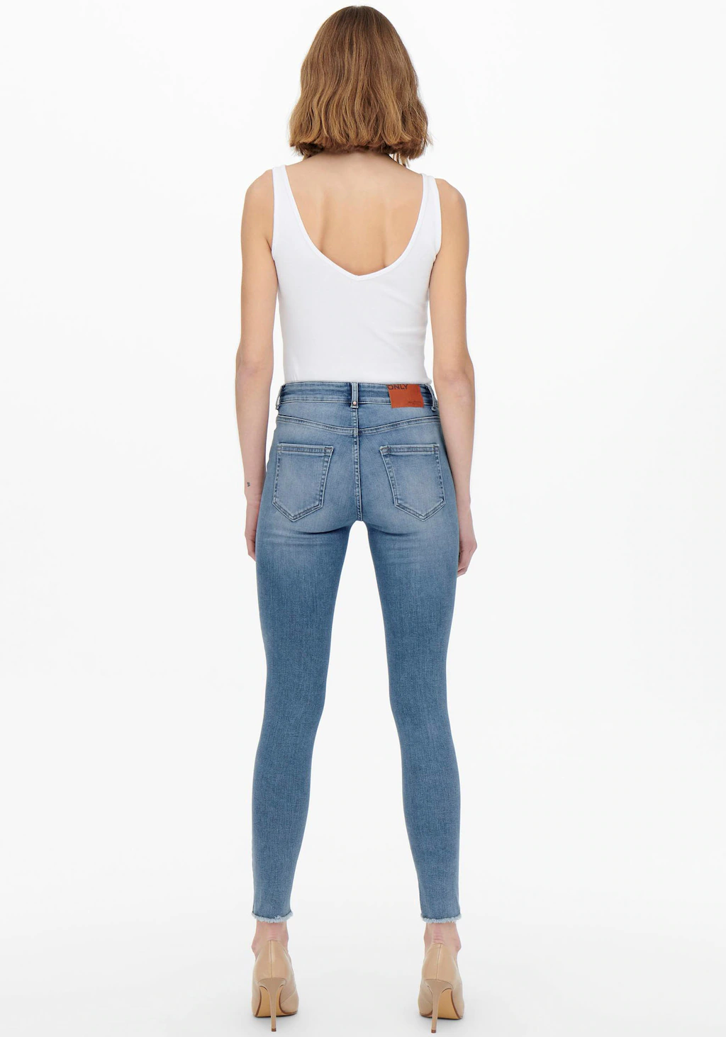 Only Damen Jeans ONLBLUSH LIFE MID SK ANK RAW REA155 - Skinny Fit - Blau - günstig online kaufen