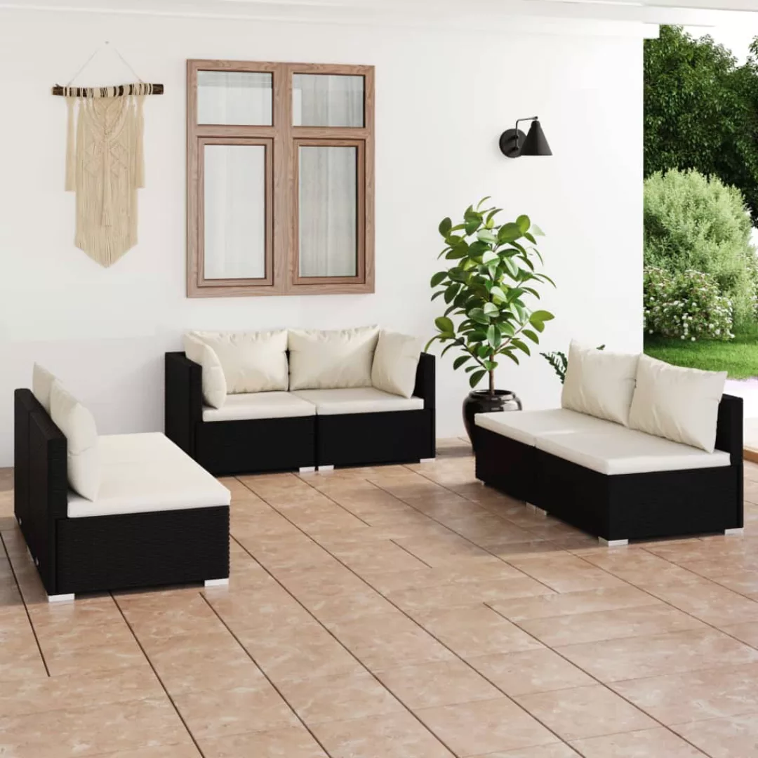 Vidaxl 6-tlg. Garten-lounge-set Mit Kissen Poly Rattan Schwarz günstig online kaufen