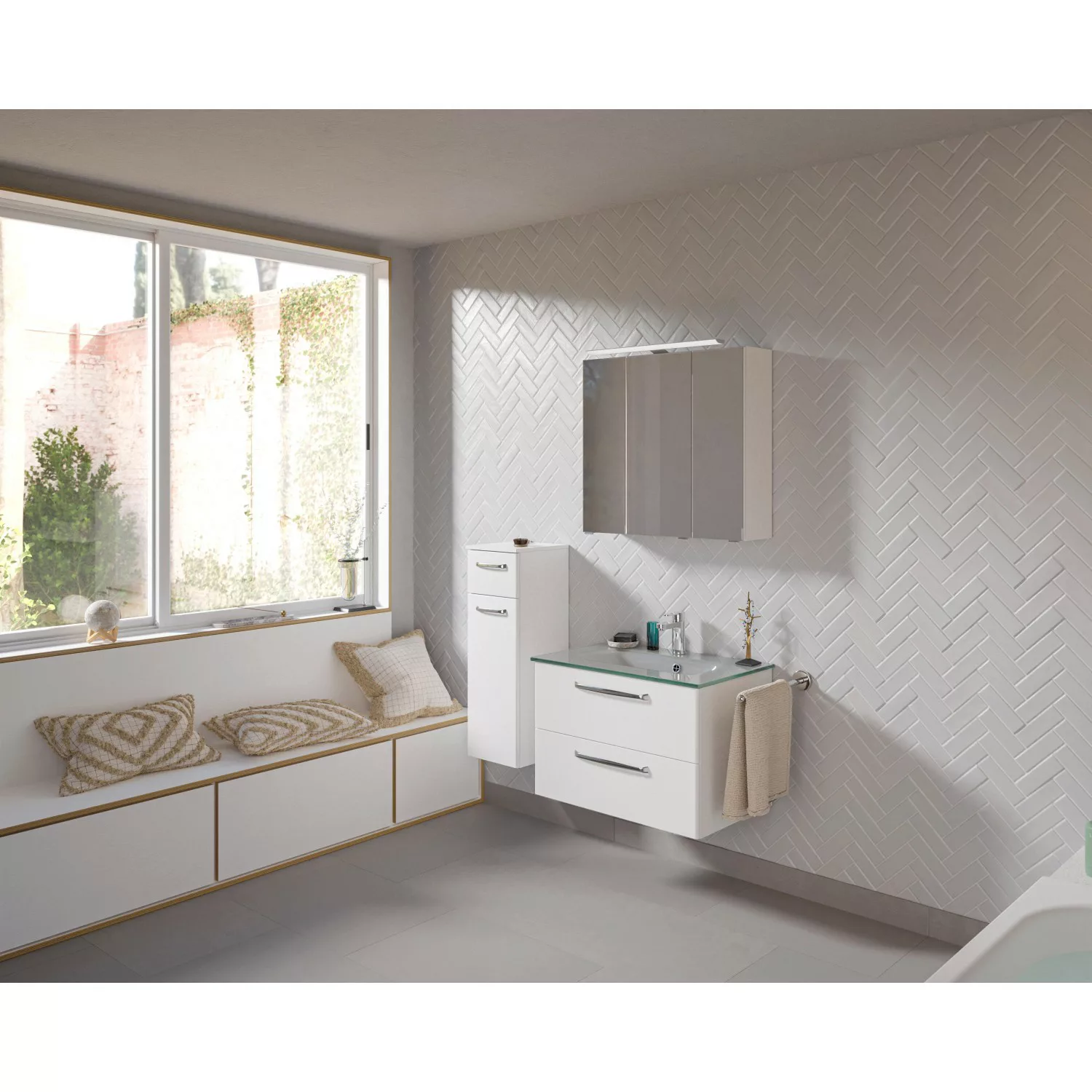 Pelipal Badmöbel-Set TrenTino mit Unterschrank und Glaswaschtisch Weiß Hoch günstig online kaufen