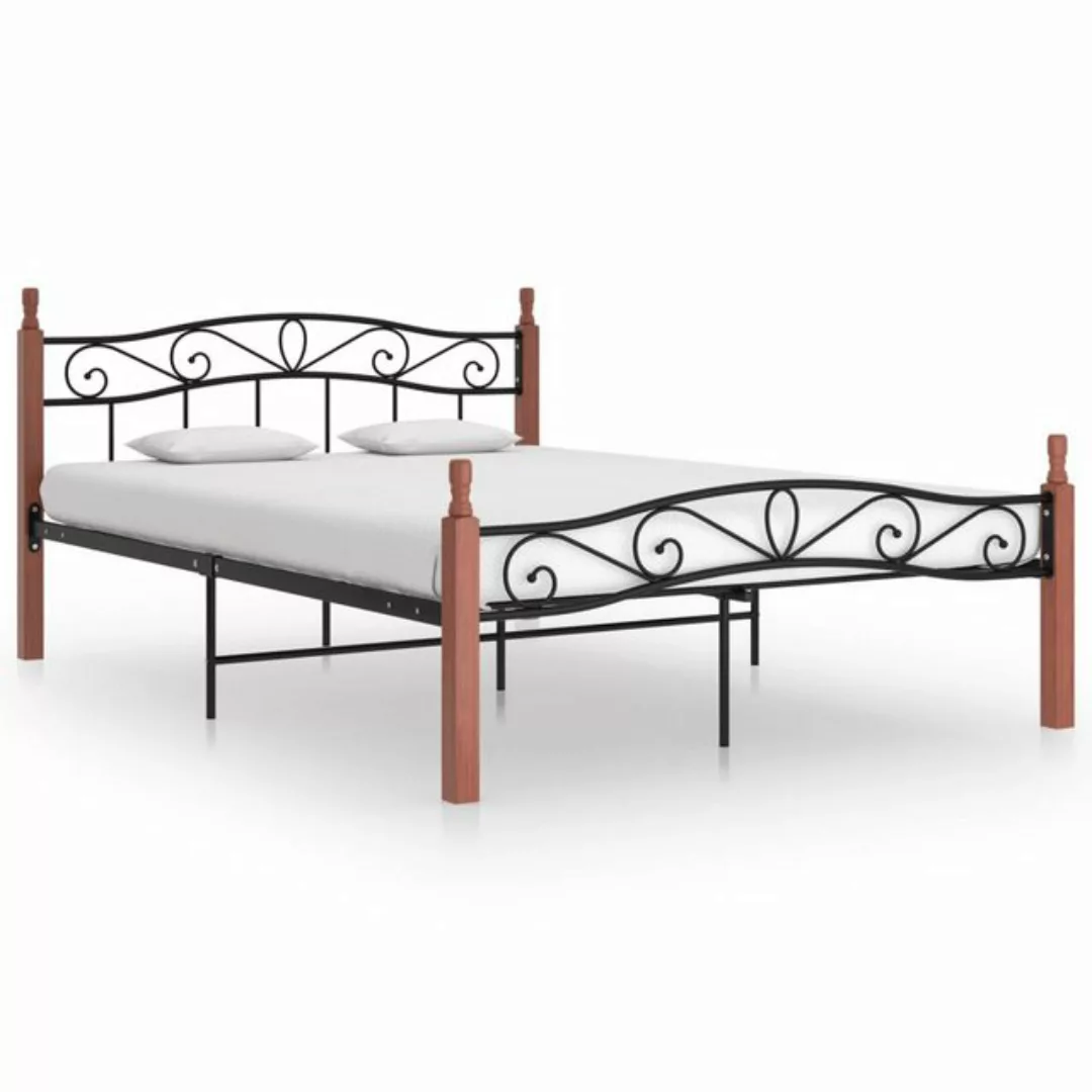 furnicato Bett Bettgestell Schwarz Metall und Massivholz Eiche 140x200 cm günstig online kaufen