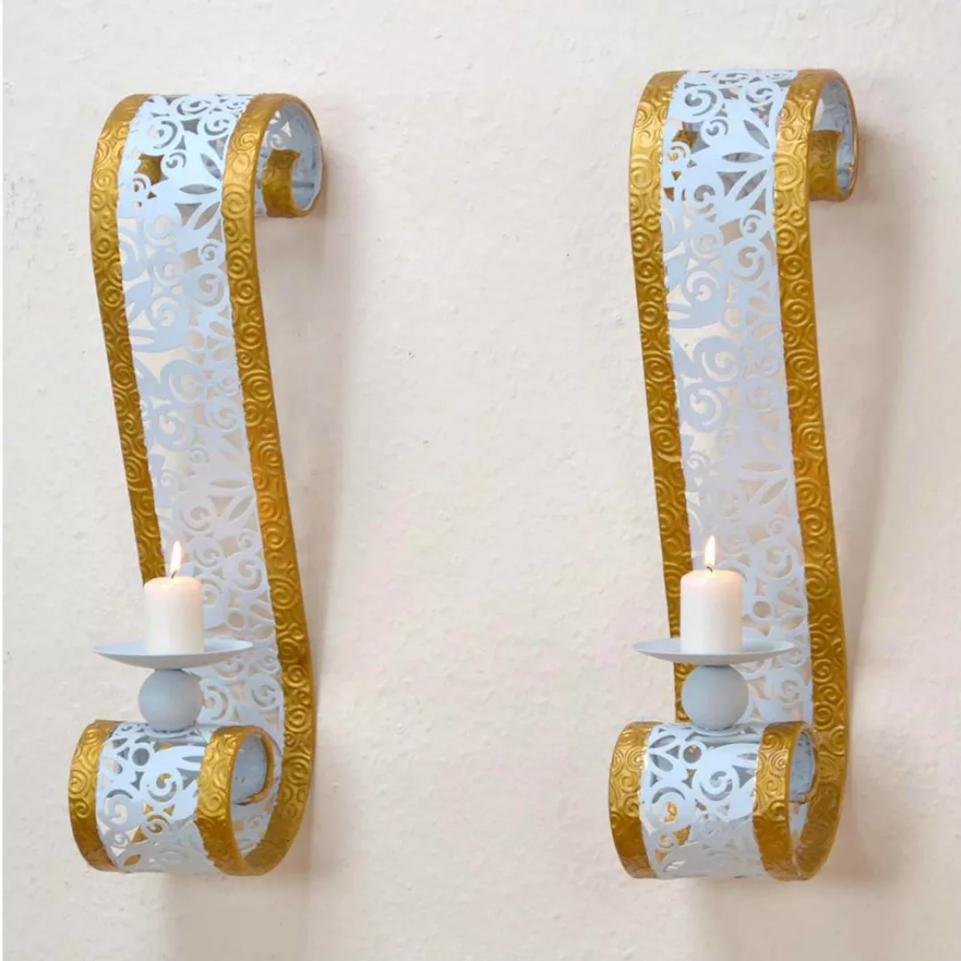 Wandhalter für Kerzen Weiß Gold (2er Set) günstig online kaufen