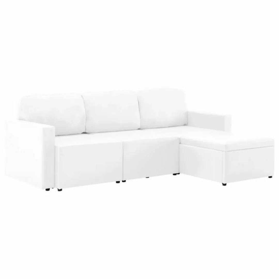 vidaXL Sofa Modulares 3-Sitzer-Schlafsofa Weiß Kunstleder Schlafcouch Schla günstig online kaufen