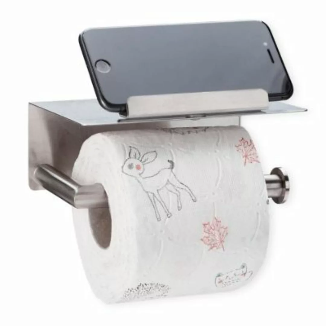 relaxdays Toilettenpapierhalter mit Ablage silber günstig online kaufen