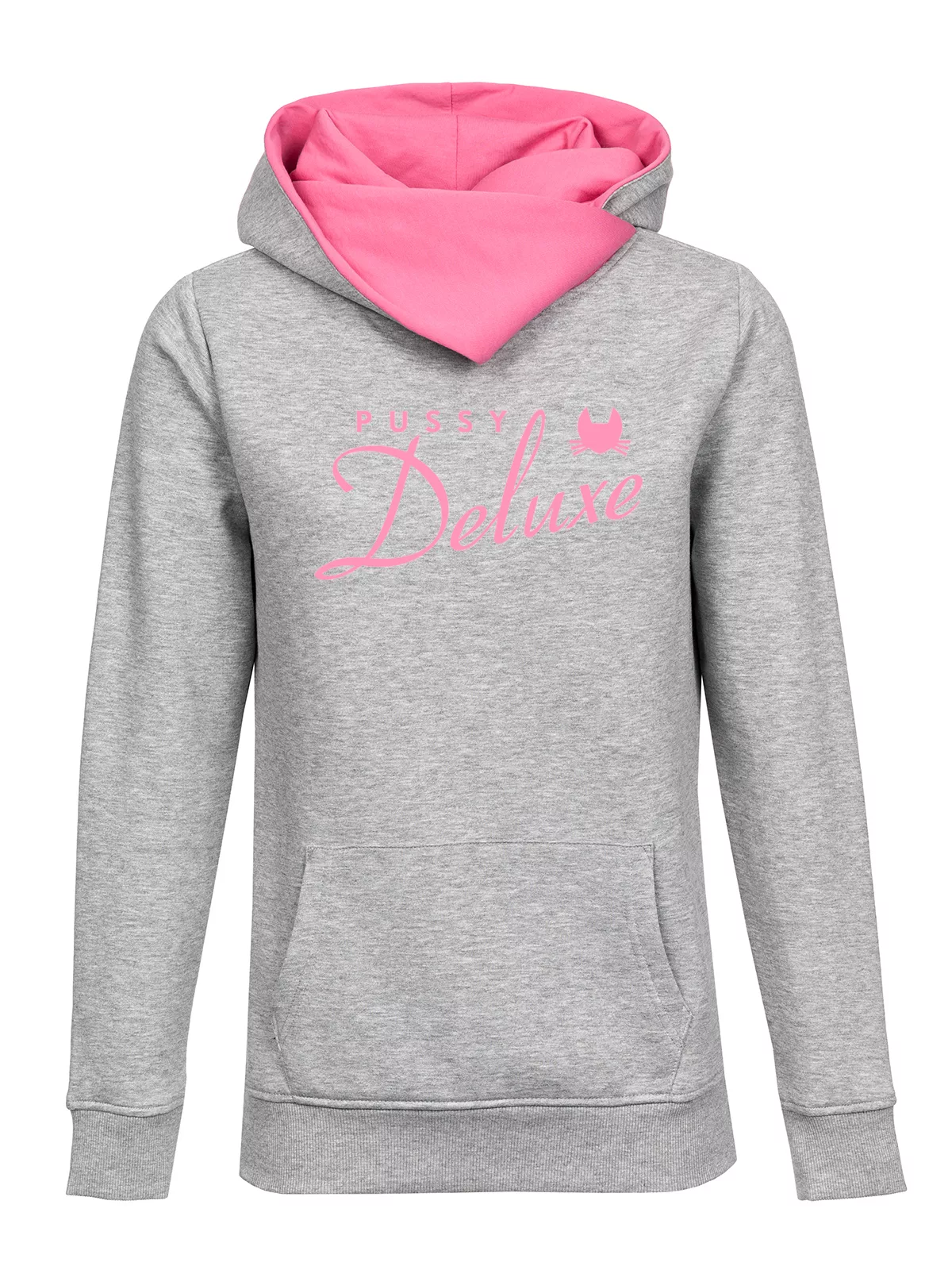 Pussy Deluxe Logo Damen Schalkragenpullover grau/schwarz günstig online kaufen