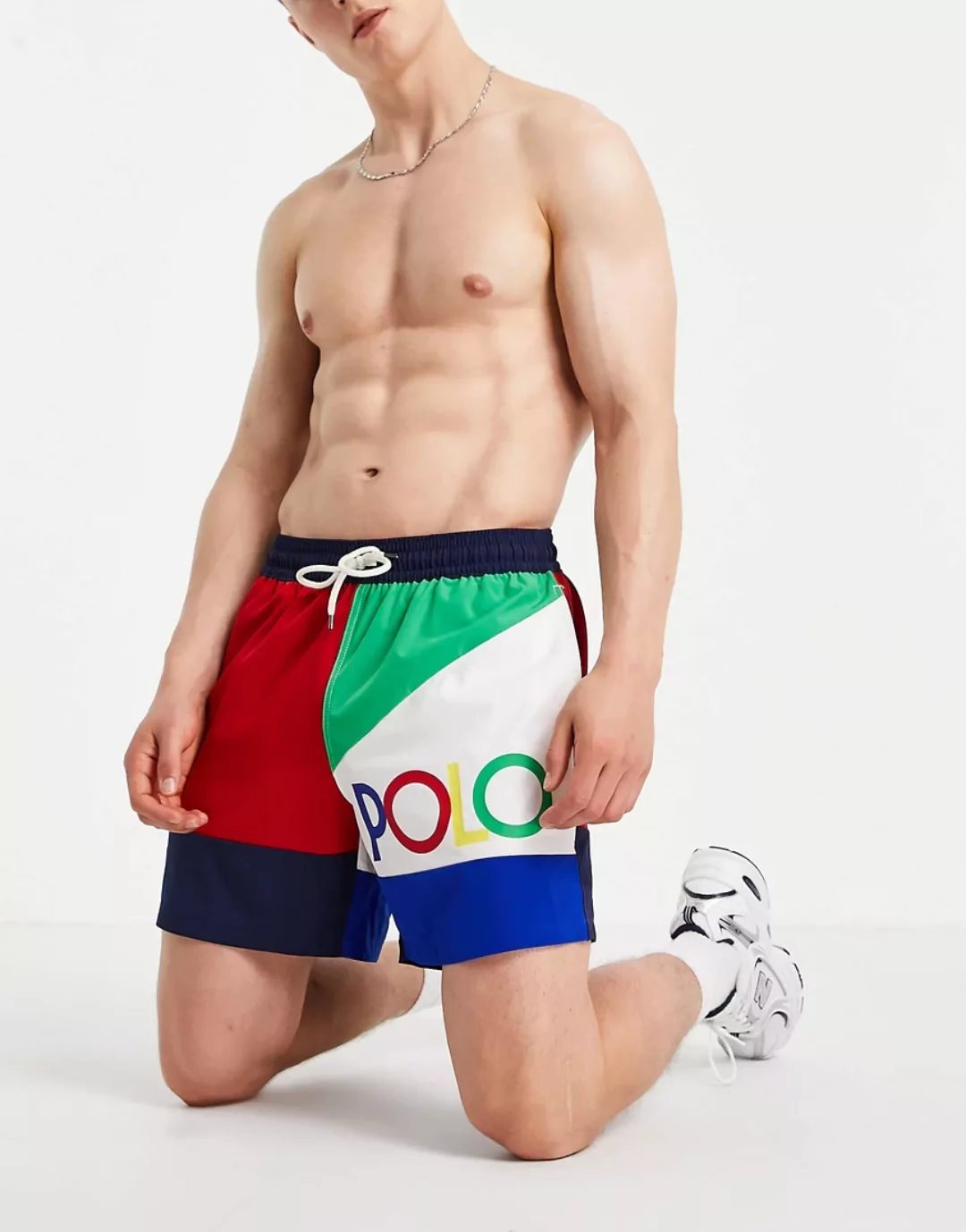 Polo Ralph Lauren – Traveler – Mehrfarbige Badeshorts mit Regenbogen-Logo, günstig online kaufen