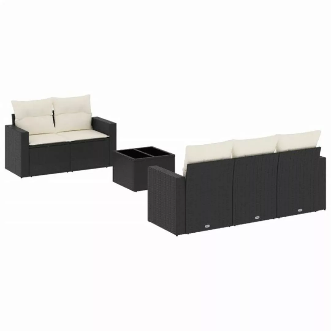 vidaXL Loungesofa 6-tlg. Garten-Sofagarnitur mit Kissen Schwarz Poly Rattan günstig online kaufen