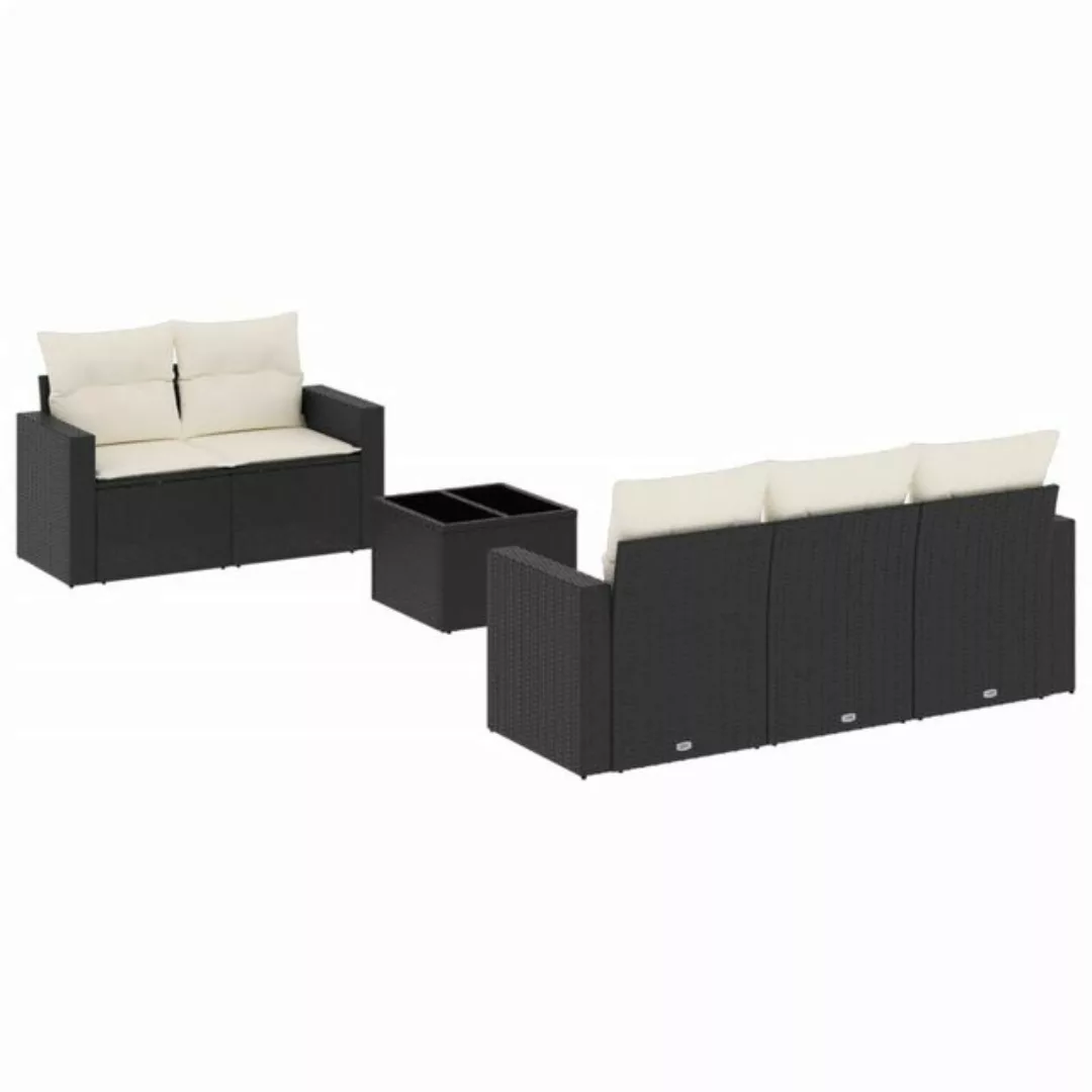 vidaXL Sofaelement 6-tlg. Garten-Sofagarnitur mit Kissen Schwarz Poly Ratta günstig online kaufen