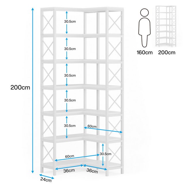 Tribesigns Bücherregal Eck-Bücherregal 7-stöckiges 200 cm industrielles gro günstig online kaufen