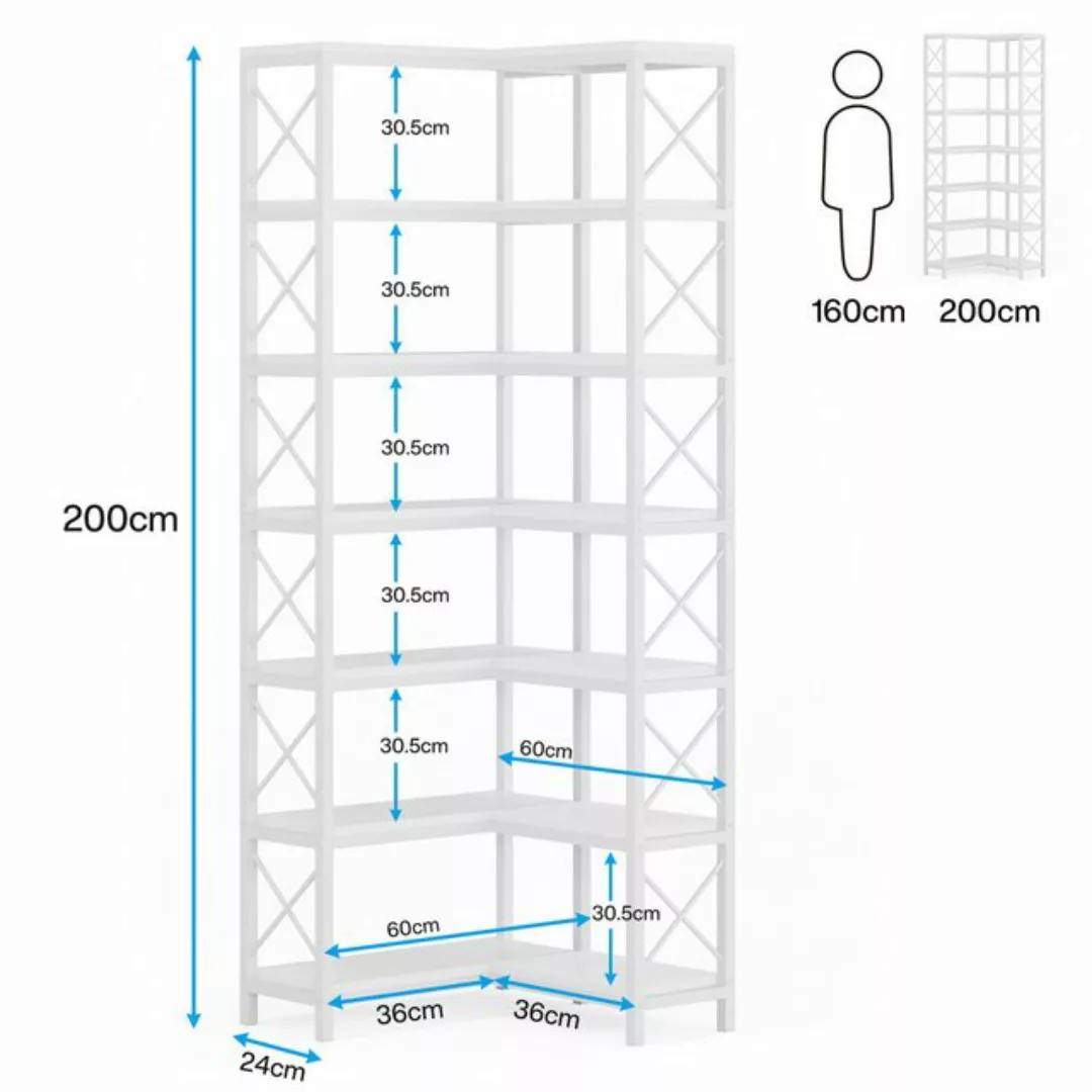 Tribesigns Bücherregal Eck-Bücherregal 7-stöckiges 200 cm industrielles gro günstig online kaufen