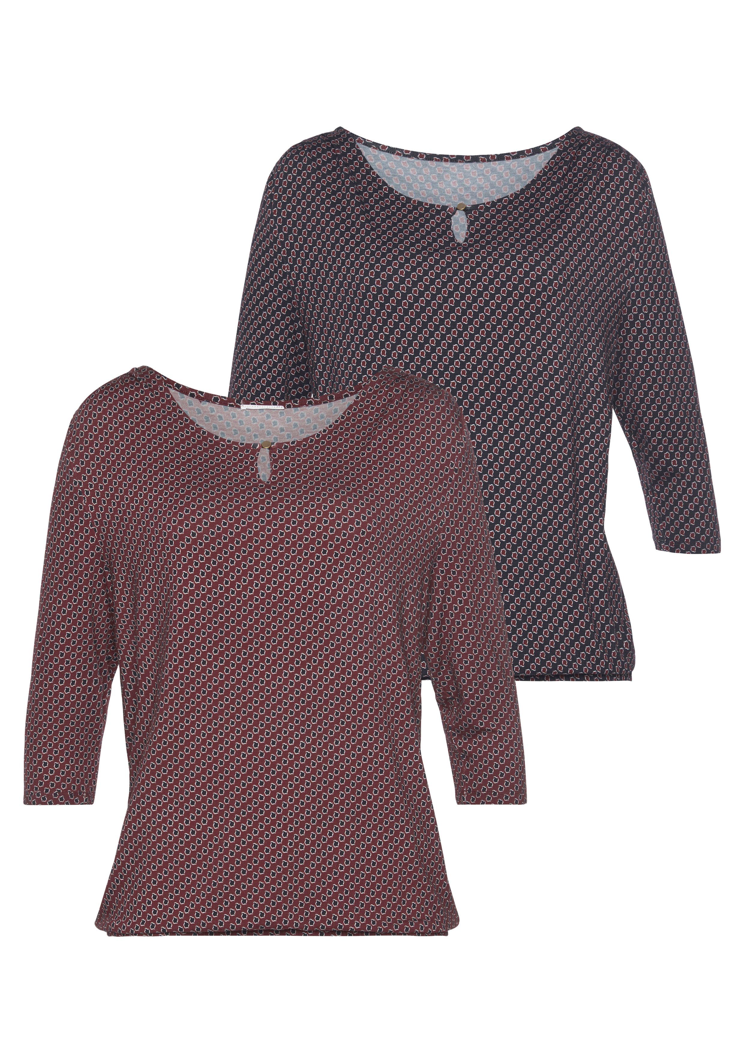 Vivance Rundhalsshirt "mit goldfarbenem Zierknopf am Ausschnitt", (2er-Pack günstig online kaufen