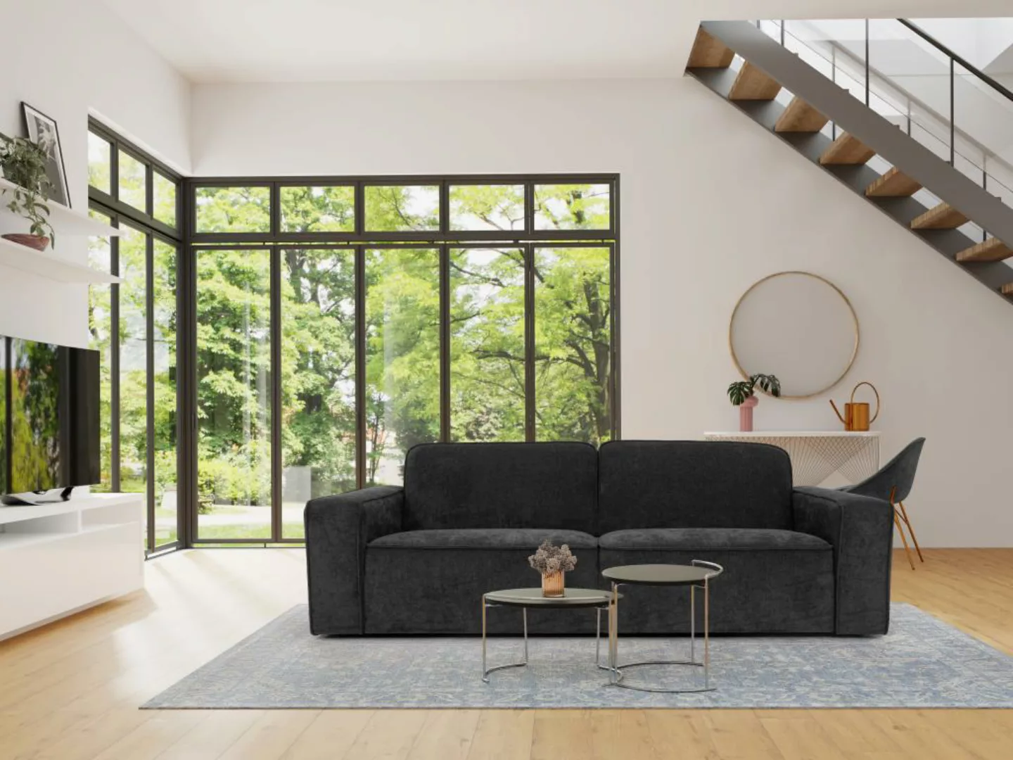Sofa 3-Sitzer - Stoff - Anthrazit - MINATA günstig online kaufen