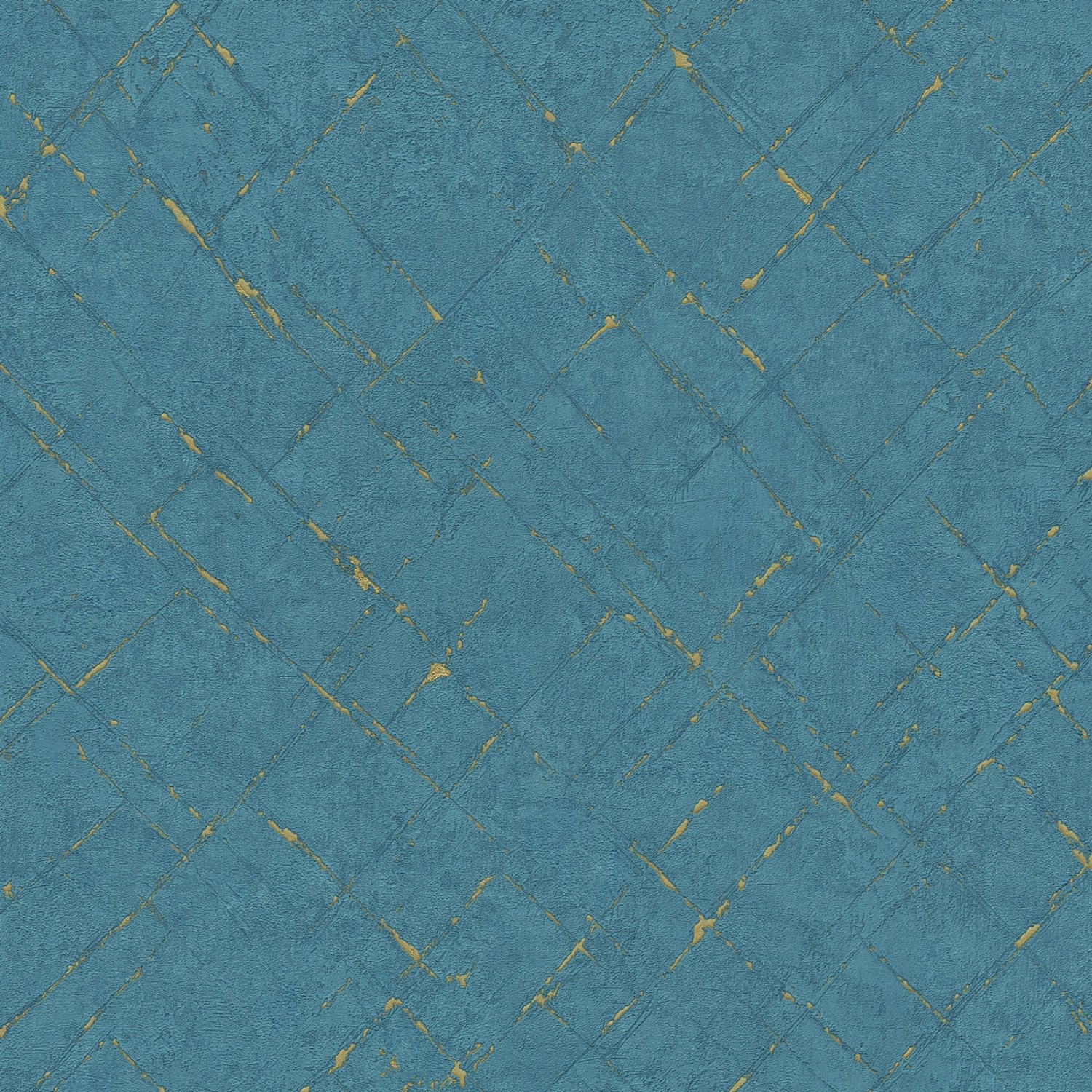 Bricoflor Vintage Tapete in Blau Gold Used Look Vliestapete mit Vinyl Struk günstig online kaufen