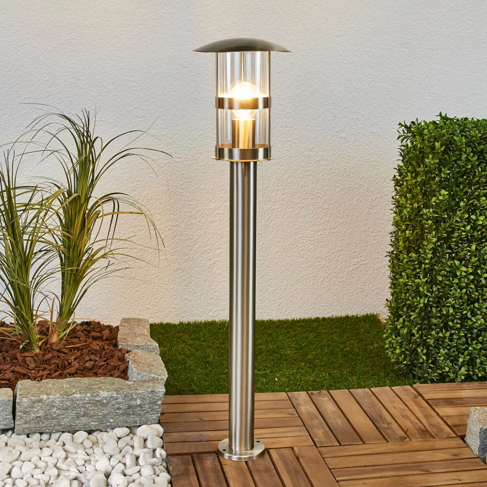 Lindby Wegelampe Noemi, grau, Edelstahl, 80 cm, IP44 günstig online kaufen