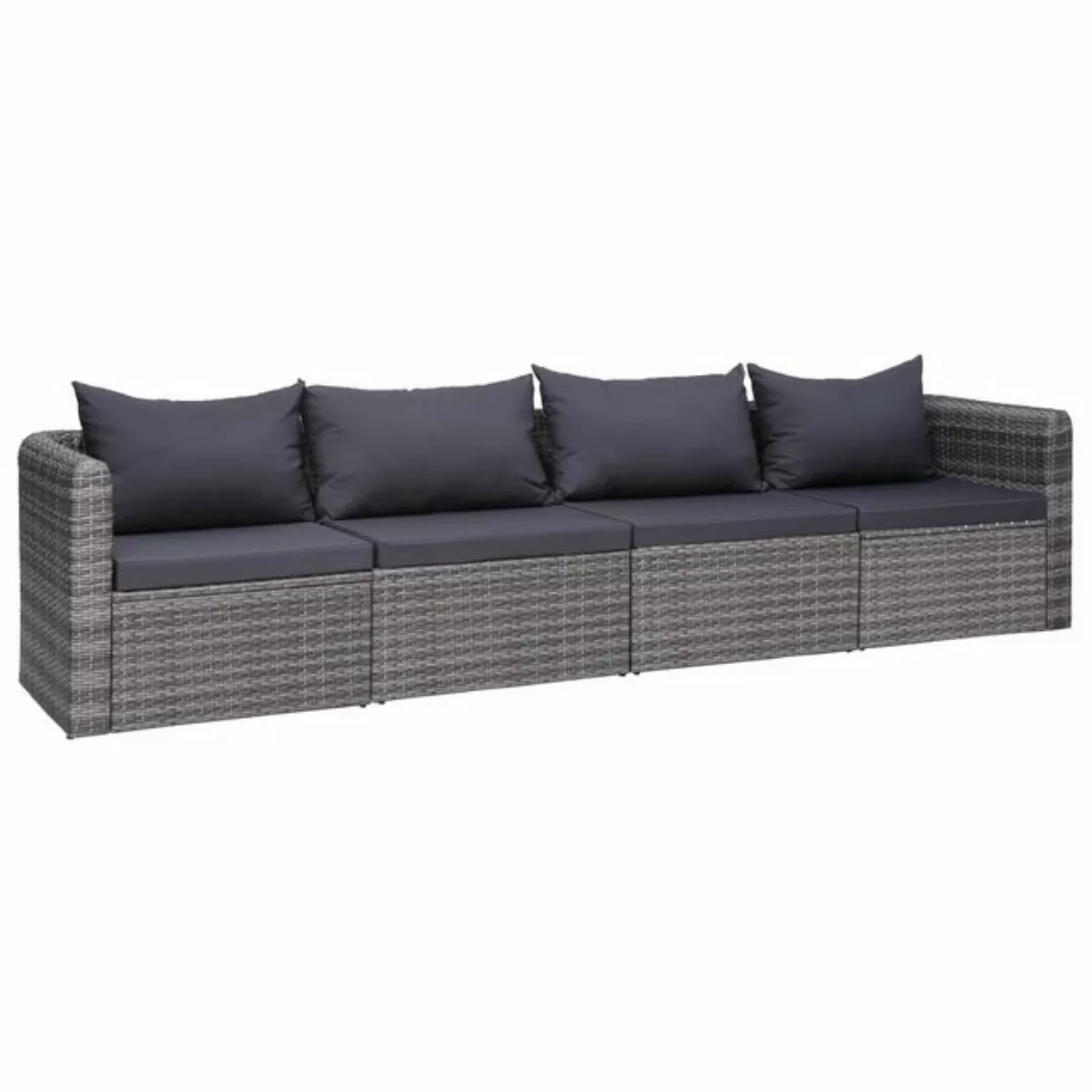 4-tlg. Garten-sofagarnitur Mit Kissen Grau Poly Rattan günstig online kaufen