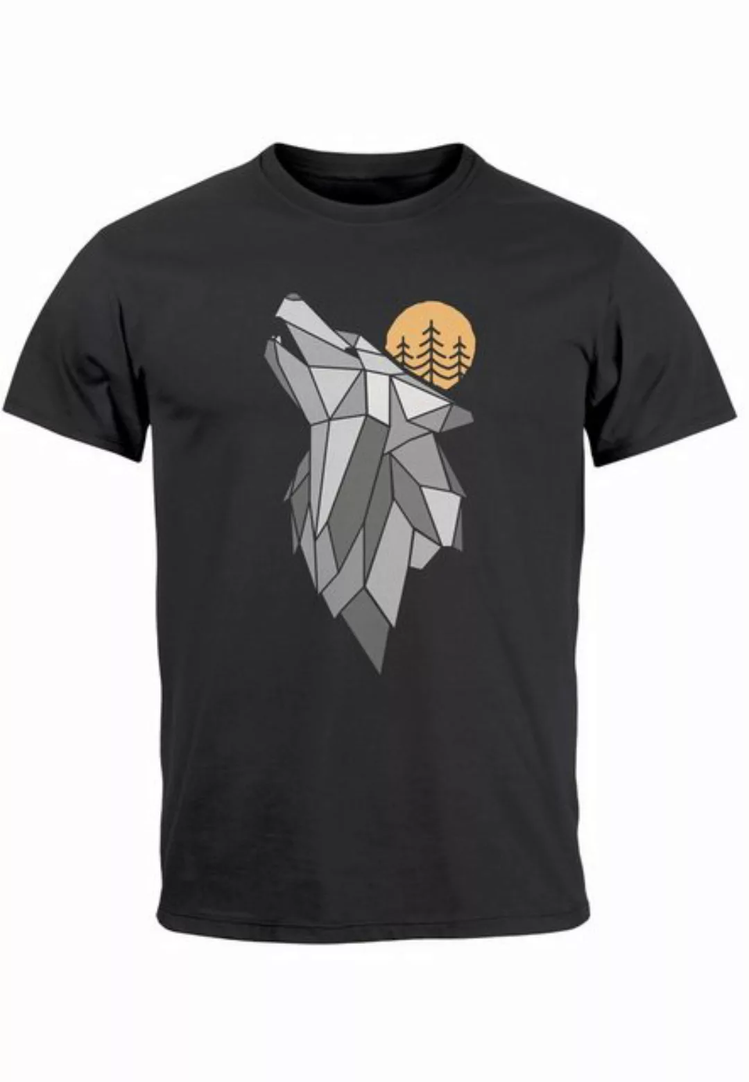 Neverless Print-Shirt Herren T-Shirt Aufdruck Wolf Wald Wildnis Outdoor Nat günstig online kaufen