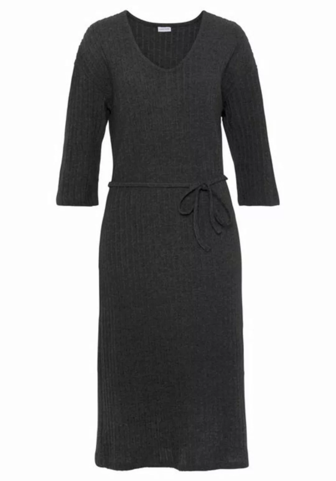 LASCANA Strickkleid Lounge-/ Rippkleid mit weiten Ärmeln und Taillenband, L günstig online kaufen