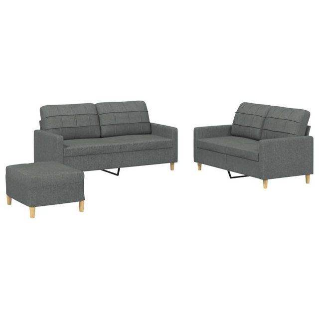 vidaXL Sofa Sofagarnitur mit Kissen Stoff, Standard + Fusshocker, Dunkelgra günstig online kaufen